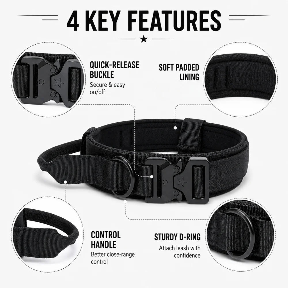 Tactical Dog Collar with Handle Heavy Duty Nylon Collar for Medium Large Dogs Adjustable Camo Pet Collar with Metal Buckle