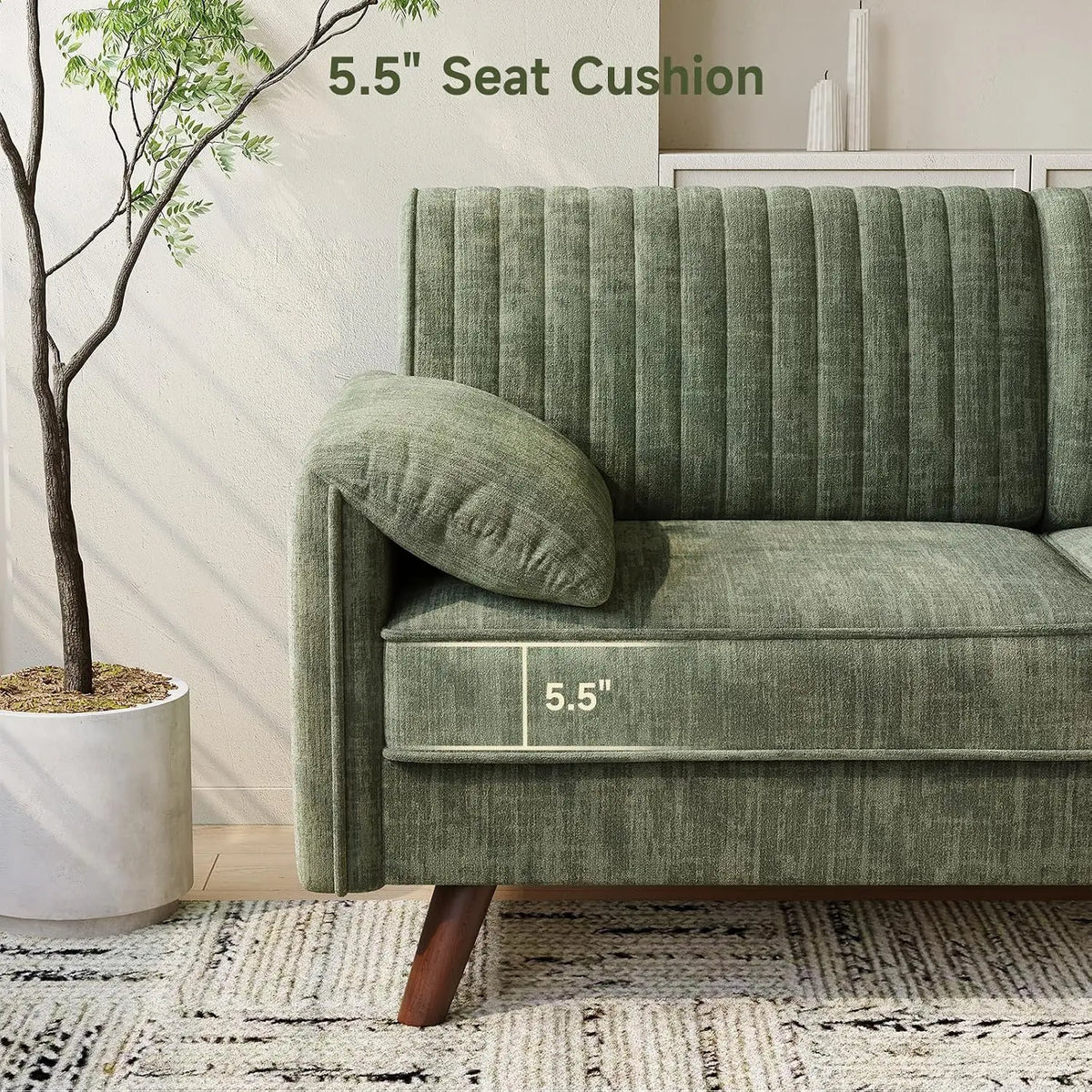 Modern Loveseat Sofa 64.5" for Small Space Living Room, Chenille Fabric 2-Seater Couch with High Legs（164cm）, Comfy Small Apartment Sofa Green
