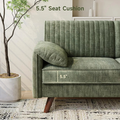 Modern Loveseat Sofa 64.5" for Small Space Living Room, Chenille Fabric 2-Seater Couch with High Legs（164cm）, Comfy Small Apartment Sofa Green
