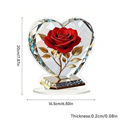 2D Acrylic Red Rose Ornament Mother's Day Gift Heart Shaped Desktop Decoration Ornaments Creative Birthday Valentine's Day Gift