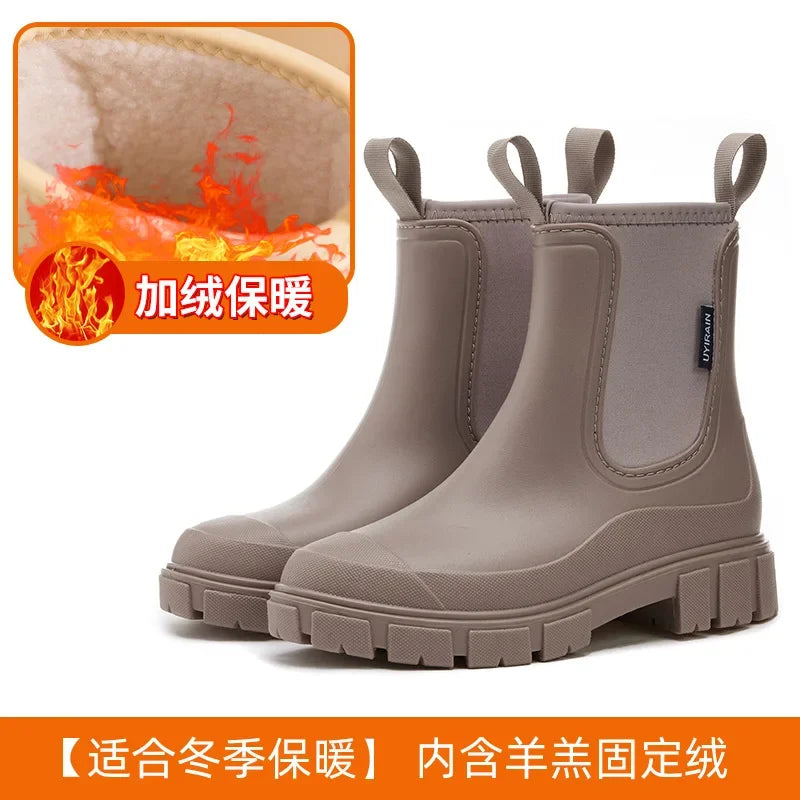 Winter Women's Boots Cotton Padded Women's Rain Shoes Midsole Rain Boots Women Wear-resistant Waterproof Anti Slip Rubber Shoes