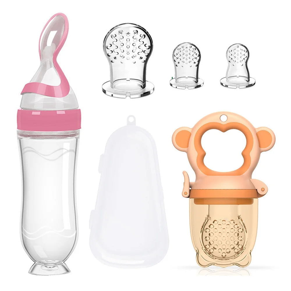 Baby food feeding set silica gel rice paste feeding bottle silica gel fruit and vegetable bag free 2 bite bags