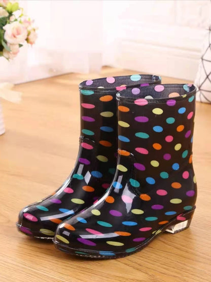 Print Rain Boots Women Waterproof Work Shoes for Girls Non Slip Anti Skip PVC Water Shoes Rainboots Mid-Calf Botas