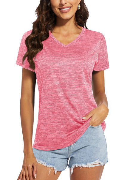 TACVASEN Summer Quick Dry V-Neck T-shirts Womens Short Sleeve Workout T-shirts Athletic Pullover Tops Lightweight Casual Sport T