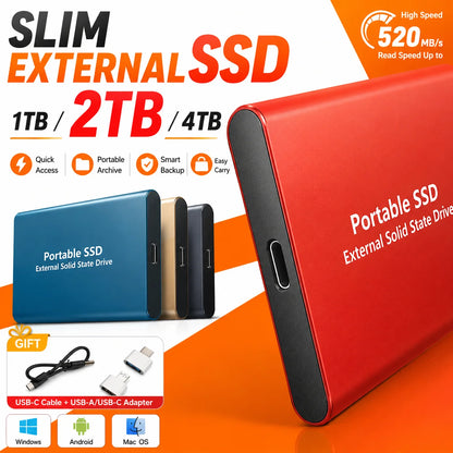 1TB 2TB Shockproof Portable External Hard Drive USB3.2 Type-C SSD Plug Play Hard Disk  For Laptop Mac