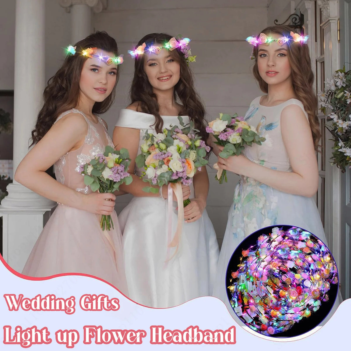 10-100Pcs LED Flower Headbands Light up Flower Headband Glow in the Dark Headband Wedding Party Music Festival Favors for Guest