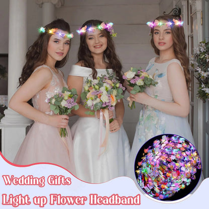 10-100Pcs LED Flower Headbands Light up Flower Headband Glow in the Dark Headband Wedding Party Music Festival Favors for Guest