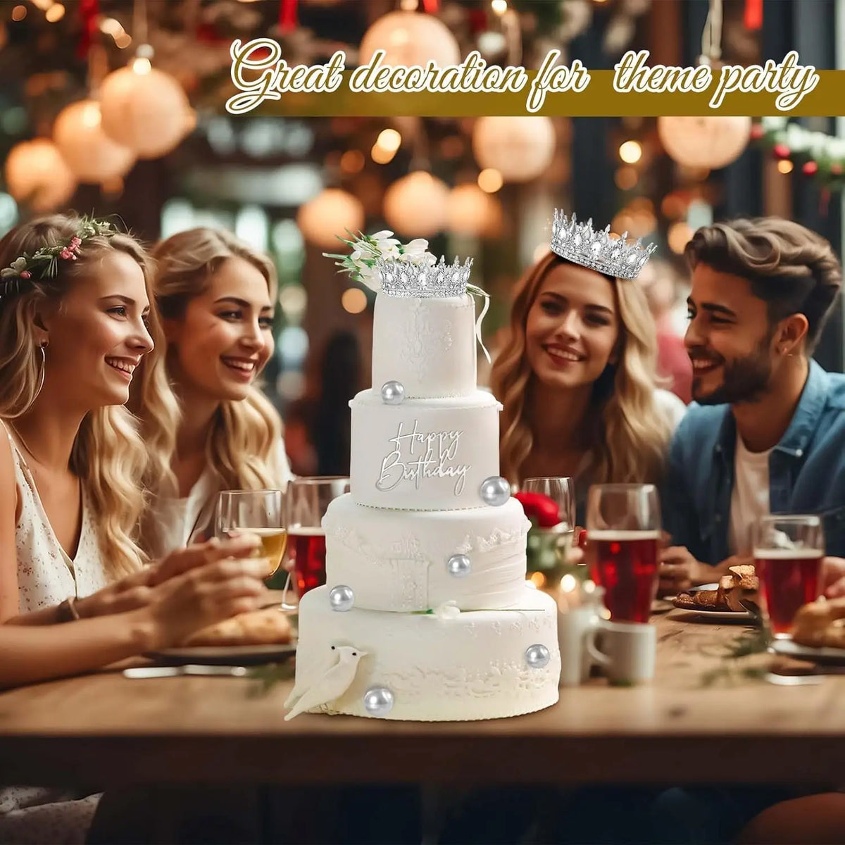 8 Pcs Silver Queen Crown Birthday Cake Topper for Women Rhinestone Crystal Tiara Wedding Happy Birthday Cake Decoration Foam