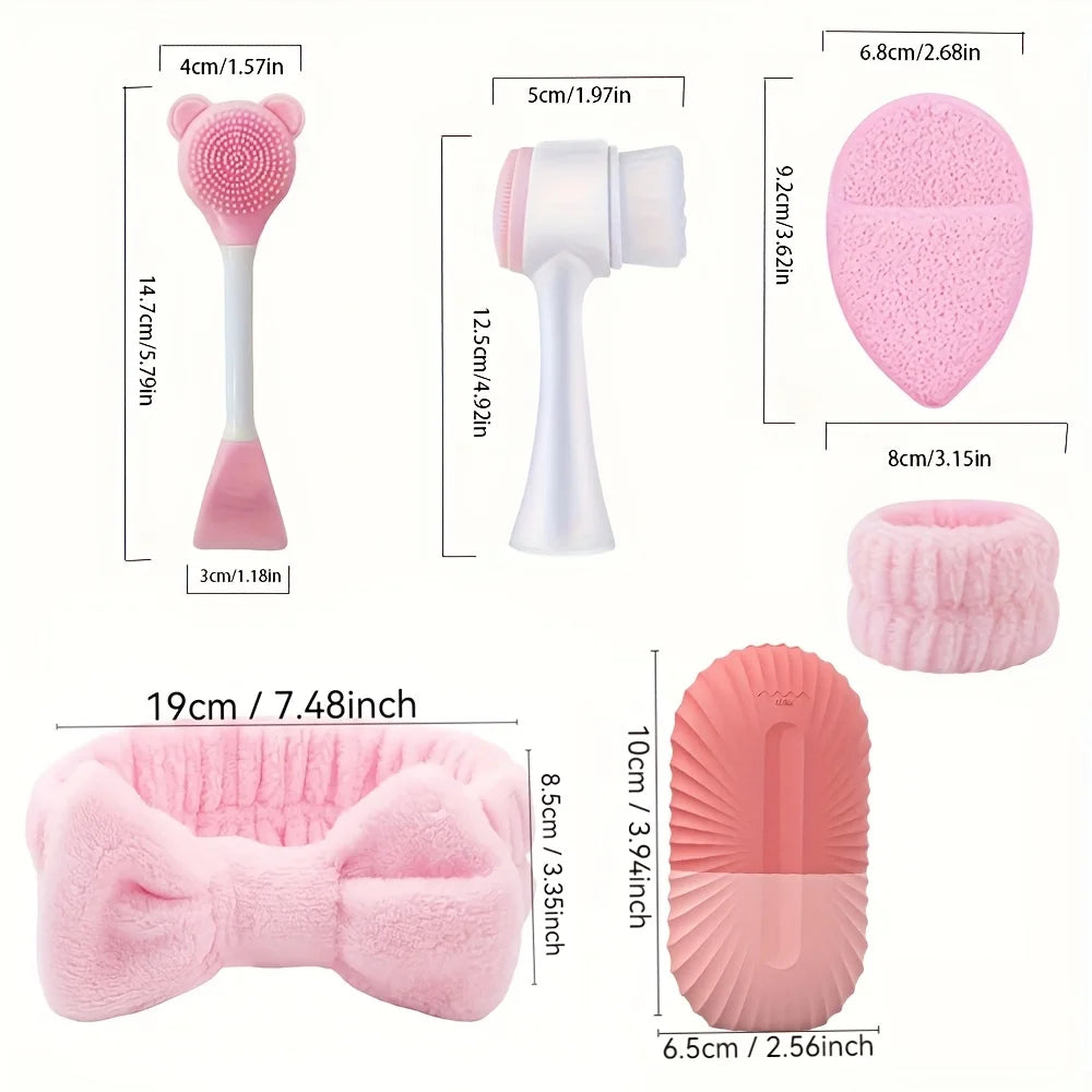 8-piece silicone skincare set with ice roller and cold compress mask - pink and white two-tone facial spa set, skincare tools