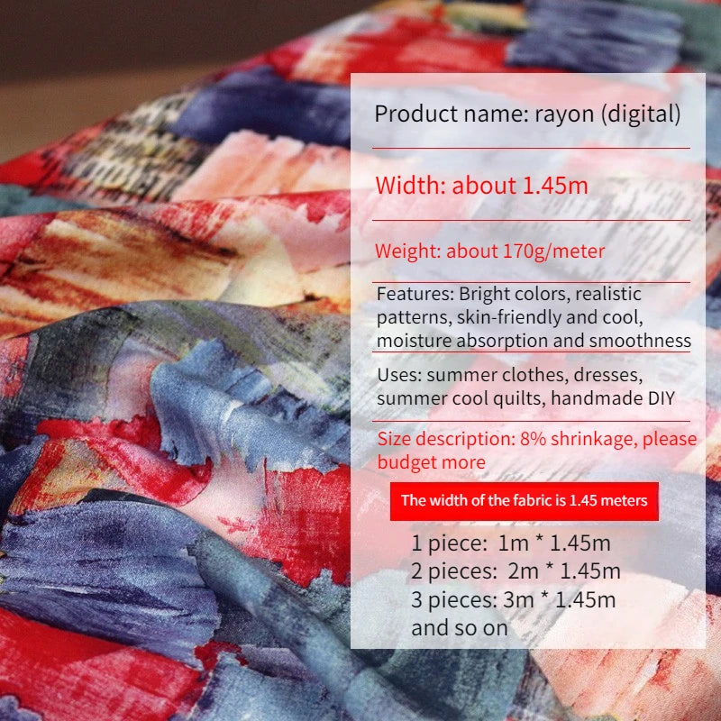 Digital Printed Rayon Fabric Summer By Meters for Women Dress Pajamas Cool Blankets Diy Sewing Soft Smooth Floral Textile Cloth