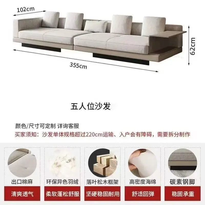 LX cotton and linen concubine fabric sofa light luxury large flat floor living room straight row combination sofa