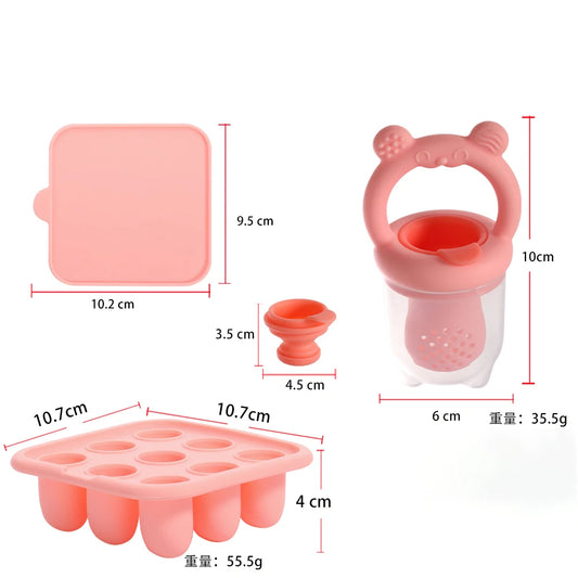 BPA Free 2 In 1 Baby Food Feeder and Silicone Baby Popsicle Mold Set Bear Fruit Teething Feeder Freezer Baby Food Storage Ice Lolly Mold for Infant Teething Supplementary Food Making