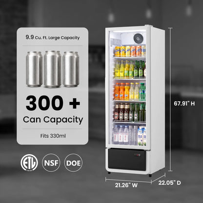 Yeego Commercial Merchandiser Refrigerator ETL & DOE Certified Air Cooled Beverage Display Cooler 32–50°F Adjustable Temp LED Light Lockable Casters, Easy Clean Vent Grille Multi Sizes Available for Convenience Store Café