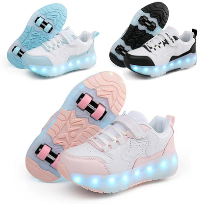 Luminous Roller Skate Shoes Wheels Removeable Sneakers Kids Roller Shoes USB Charge Light Up Sport Skate Board Shoes Boys Girls