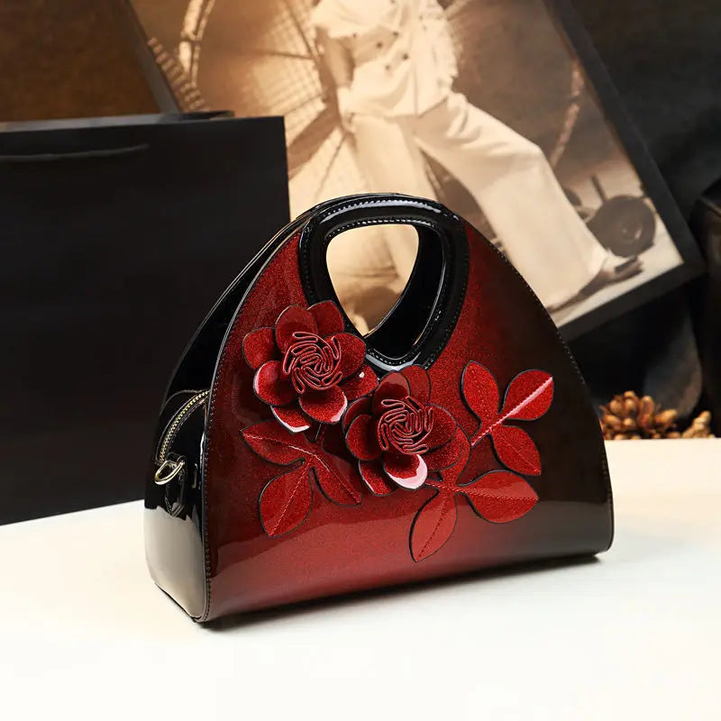 Genuine Leather 2024 New Fashion Women Handbags Flowers Dumpling tote Bag Middle-aged Mother Single Shoulder Crossbody Bags