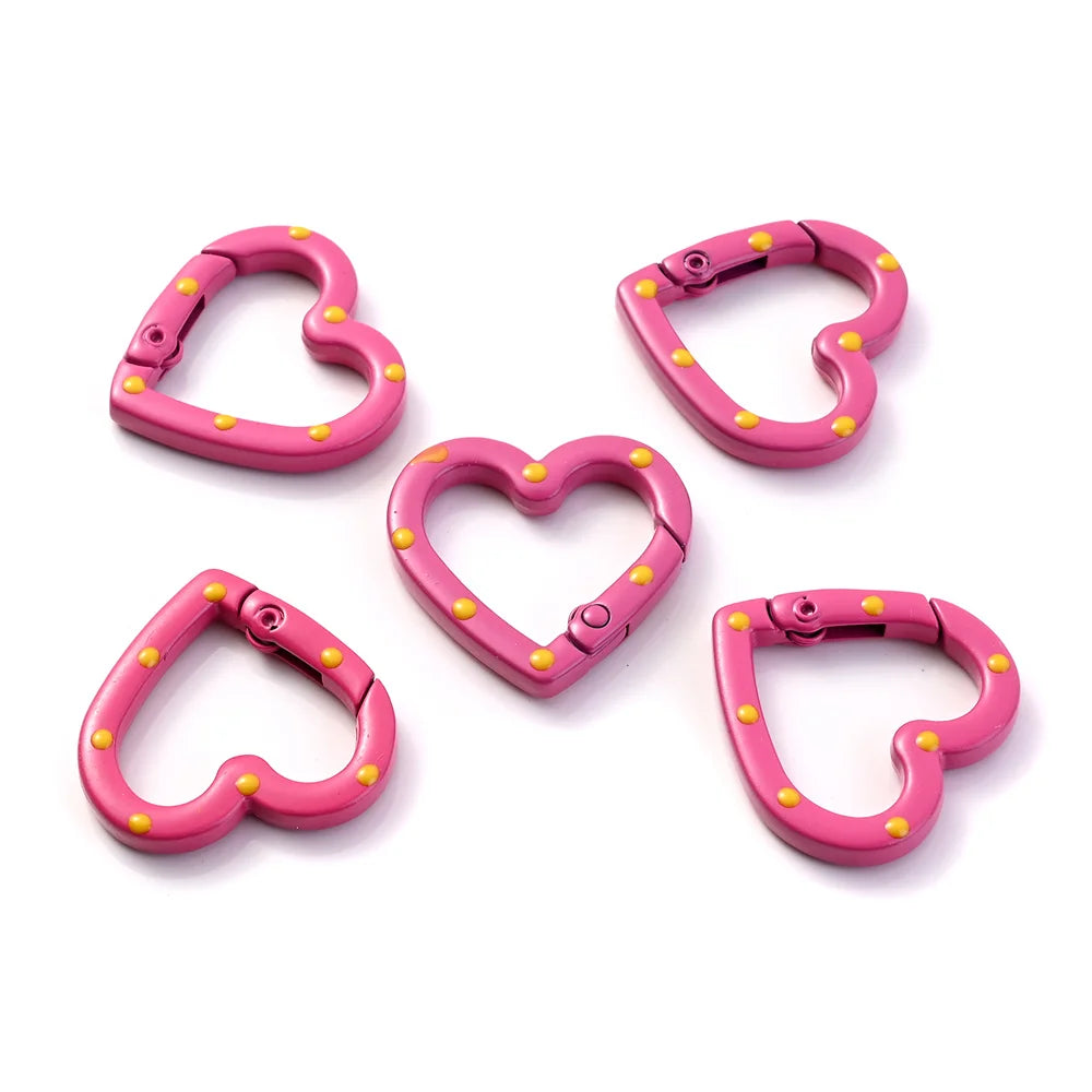 Heart-Shaped Lobster Clasp Connectors — Multicolor Metal Spring Clips