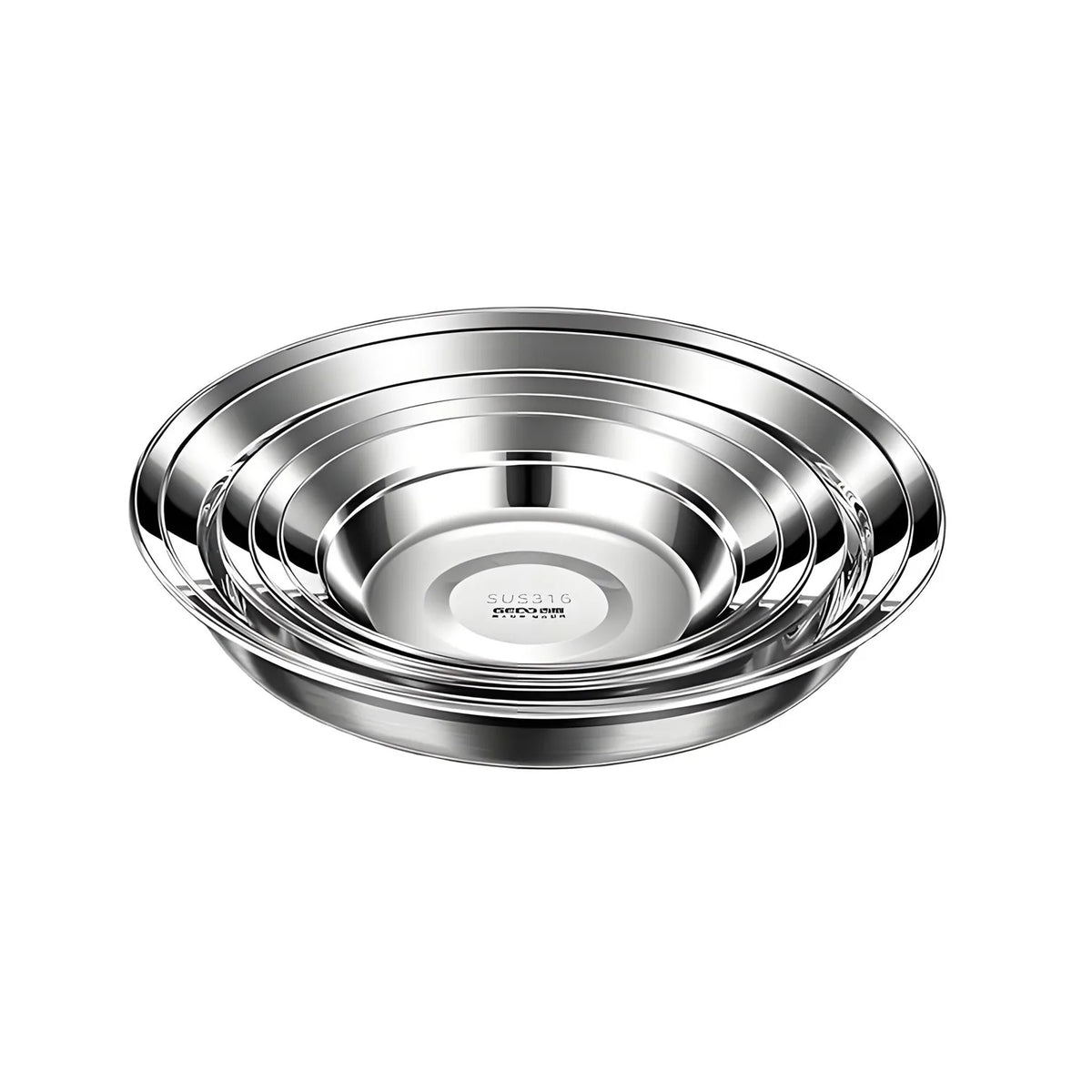20~26cm Diameter Pure 316L Stainless Steel Plate LFGB Certified 99.9% Anti-bacterial Dinning Platter Fall Resistant Tableware