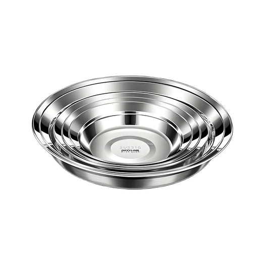 20~26cm Diameter Pure 316L Stainless Steel Plate LFGB Certified 99.9% Anti-bacterial Dinning Platter Fall Resistant Tableware