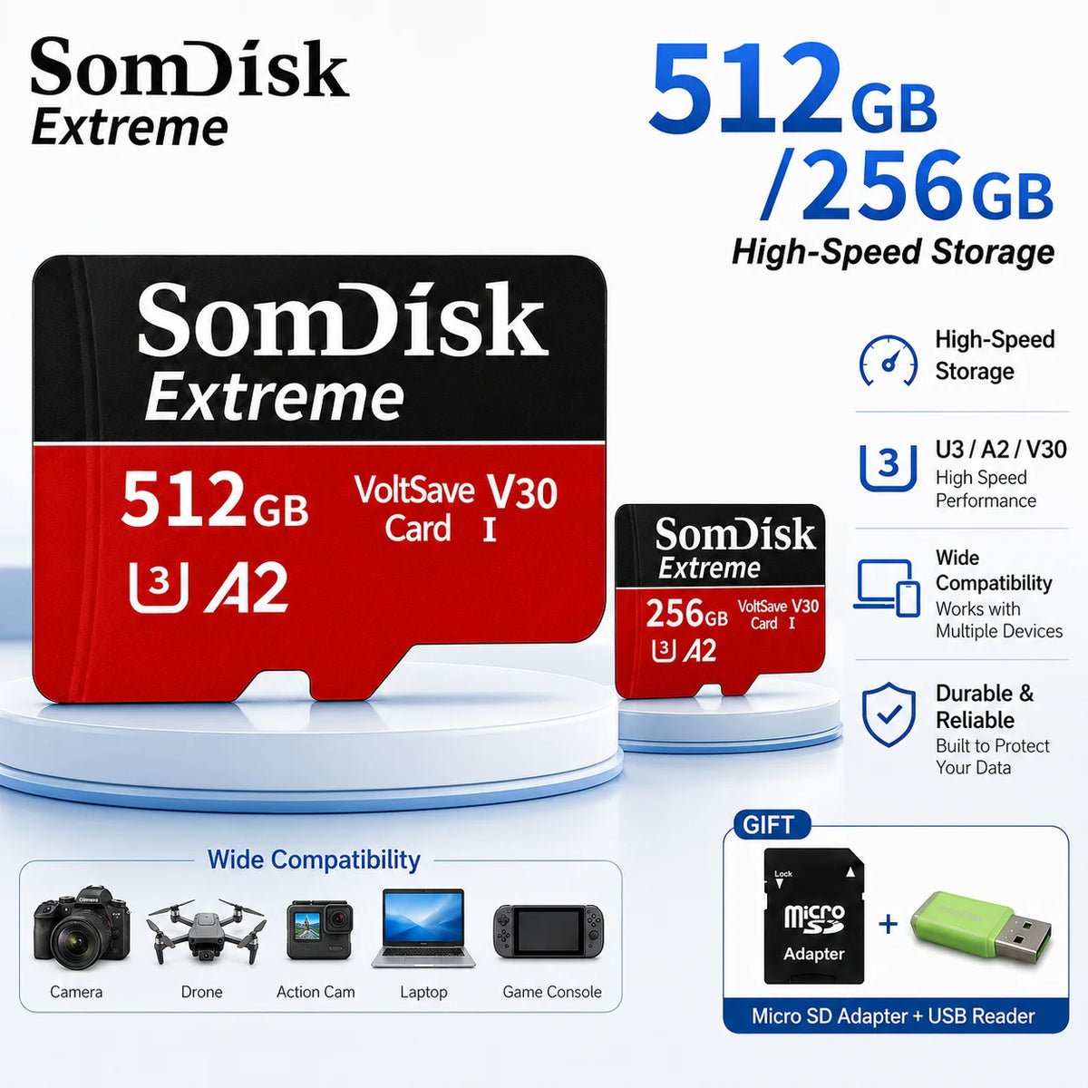 Micro TF/SD Card 512GB Large‑Capacity Memory Card 256GB 128GB SD Cards For Drone Dash Cam Tablet