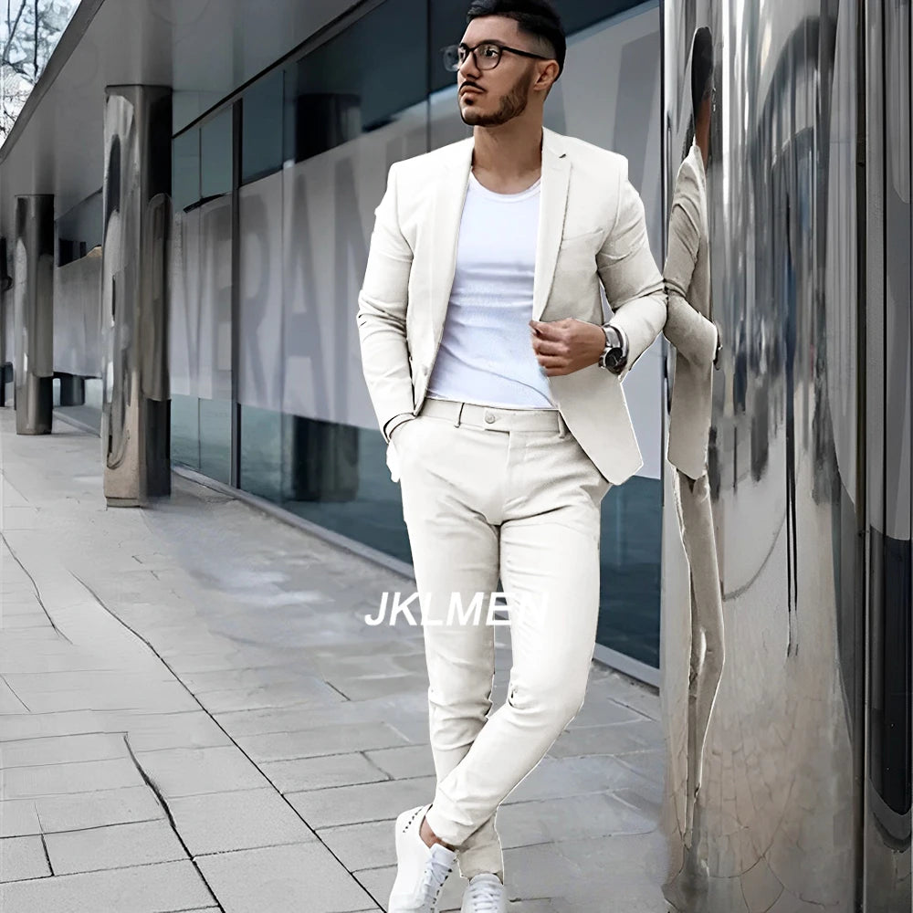 Gray Men's Suit 2 Piece Suit Summer Casual Jacket Pants Formal Wedding Tuxedo Groom Clothes Custom Color Blazer XS-5XL