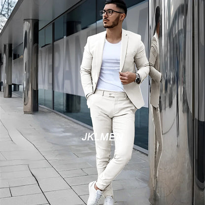 Gray Men's Suit 2 Piece Suit Summer Casual Jacket Pants Formal Wedding Tuxedo Groom Clothes Custom Color Blazer XS-5XL