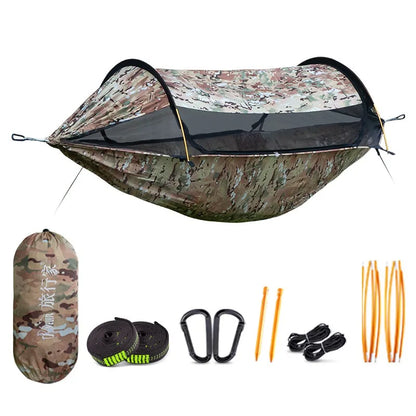 Multi-Function Camping Hammock Kit, Single/Double with MC Camo Rain Fly & Bug Shield, Anti-Roll for Hiking & Backpacking