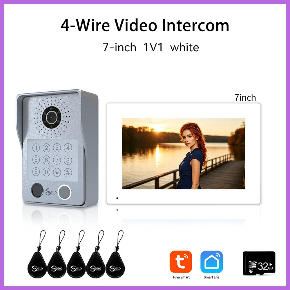 ANJIELO 4-Wire Video Intercom System with 10-inch Touch Screen 5-in-1 Unlock Tuya Smart APP Control IP65 Waterproof Night Vision