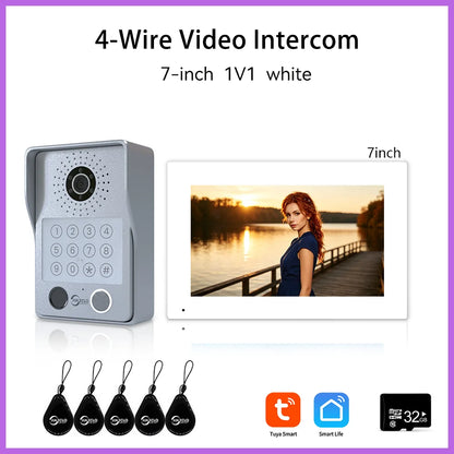 ANJIELO 4-Wire Video Intercom System with 10-inch Touch Screen 5-in-1 Unlock Tuya Smart APP Control IP65 Waterproof Night Vision