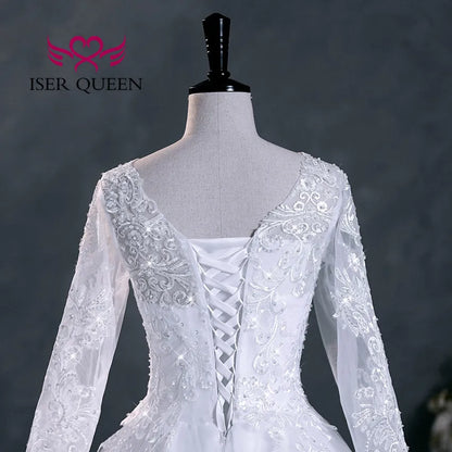 Customized Full Sleeves Pretty Lace Appliques Wedding Dresses 2026 New Plus Size Ball Gown Princess Bride Dress Elegant WX0301