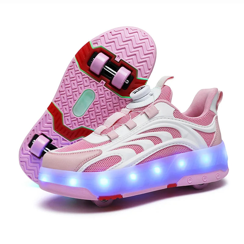 Children Roller Skates Shoes Boy Girl with 4 Wheels Kid Student LED Light Sneaker Running Adult Casual Sport Walking Shoes 27-40
