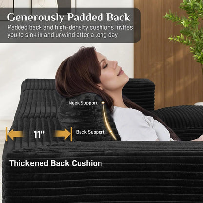 131" Oversized Cloud Boneless Couch Sofa with Chaise, Black, Custom
