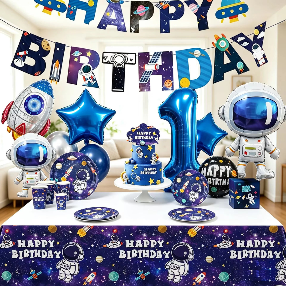 Planet Astronaut Birthday Party Decoration Paper Cup Plate Napkin Balloon Tablecloth  For Kids Baby Shower Party Supplies Gifts