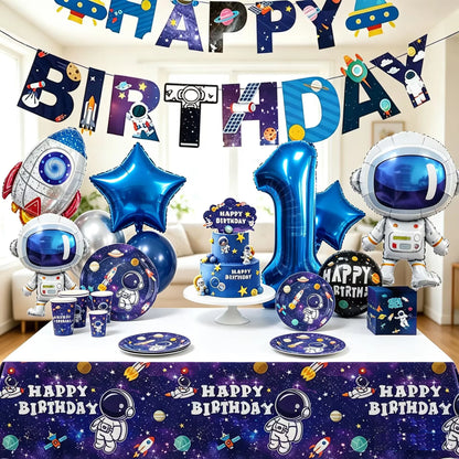 Planet Astronaut Birthday Party Decoration Paper Cup Plate Napkin Balloon Tablecloth  For Kids Baby Shower Party Supplies Gifts