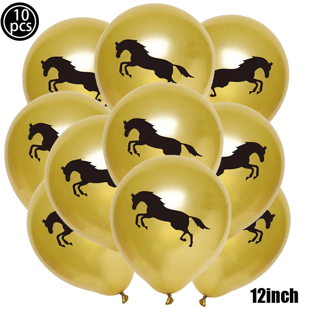 10pcs Horse Balloons Set Party Decor Confetti Sequin Balloons Foil Latex Party Balloons Kid Aldult Cowboy Cowgirl Birthday Party