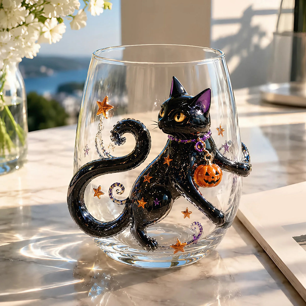 3D Halloween Artisan Glassware Collection Witchy Gothic Glass Set Manual Stemless Wine Glasses for Luminous Fall Sips Gifts