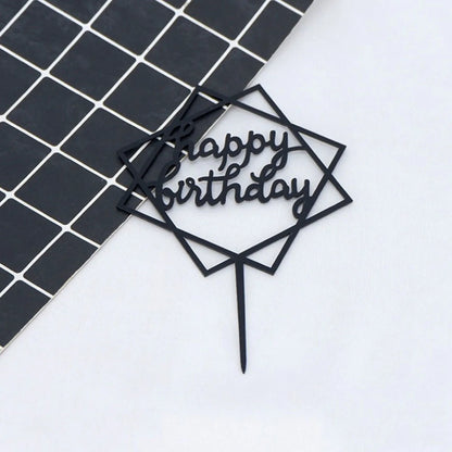 10pcs Multiple Styles Happy Birthday Cake Topper Black Gold Cake Toppers Baby Shower Cake Birthday Party Cake Flag Decorations