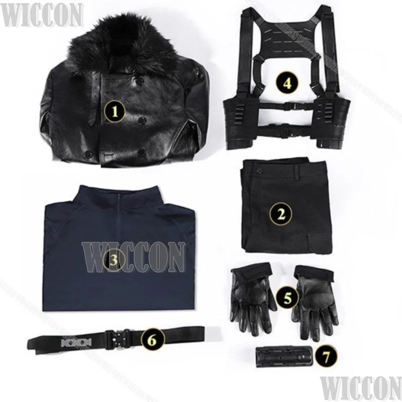 Residenttt Leon Full Set Suit Cosplay Dark Coat Slim-fit T-shirt Pant Belt Gloves Horro Game Man Halloween Comic Con Festival