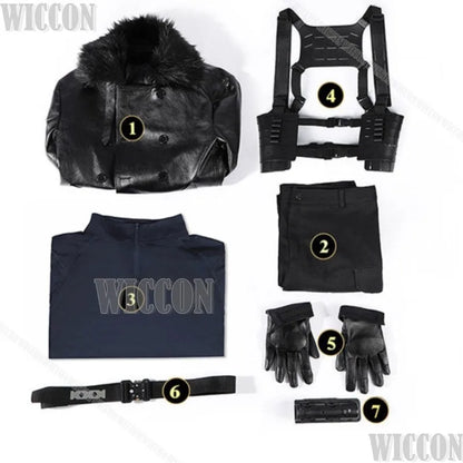 Residenttt Leon Full Set Suit Cosplay Dark Coat Slim-fit T-shirt Pant Belt Gloves Horro Game Man Halloween Comic Con Festival