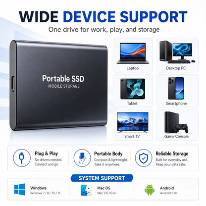 Reliable Brand 1TB External Hard Drive  Portable SSD  2TB 4TB  USB 3.1 High Speed Solid State Disk Data Storage