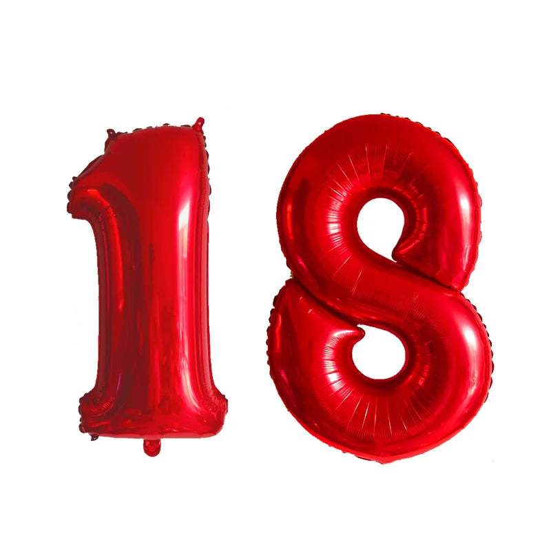 2Pcs 32 Inch Gold Silver Black Blue Red Helium Foil Number Balloon 16 17 18 19 20 21 Happy Birthday Party Decoration Supplies