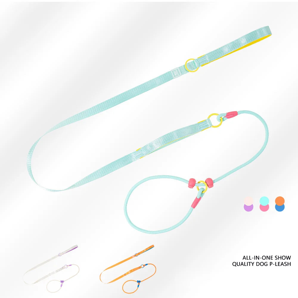 Double Handle Pet Dog Training Round Rope Light Weight Nylon P Chain Adjustable for Small Medium Dogs Walking Leash Pet Supplies