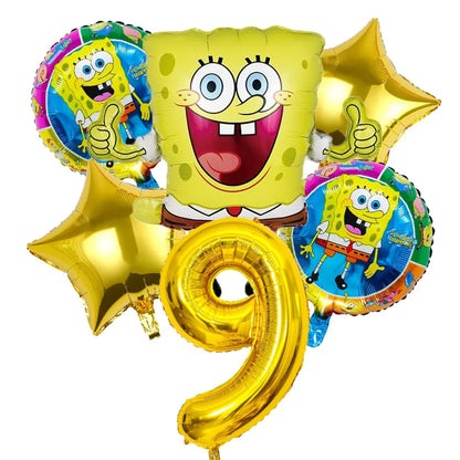 6Pcs SpongeBob Patrick Star Balloon set Birthday Party Golde Blue Numbers Balloons Boys Girls Baby Shower Party Supplies Gifts