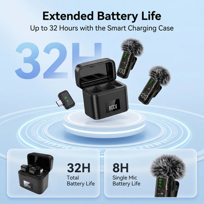 Wireless Lavalier Microphone, AI Noise‑Reduction Lapel Mic With Charging Case, Plug‑and‑Play for iPhone Android Vlog Live Stream