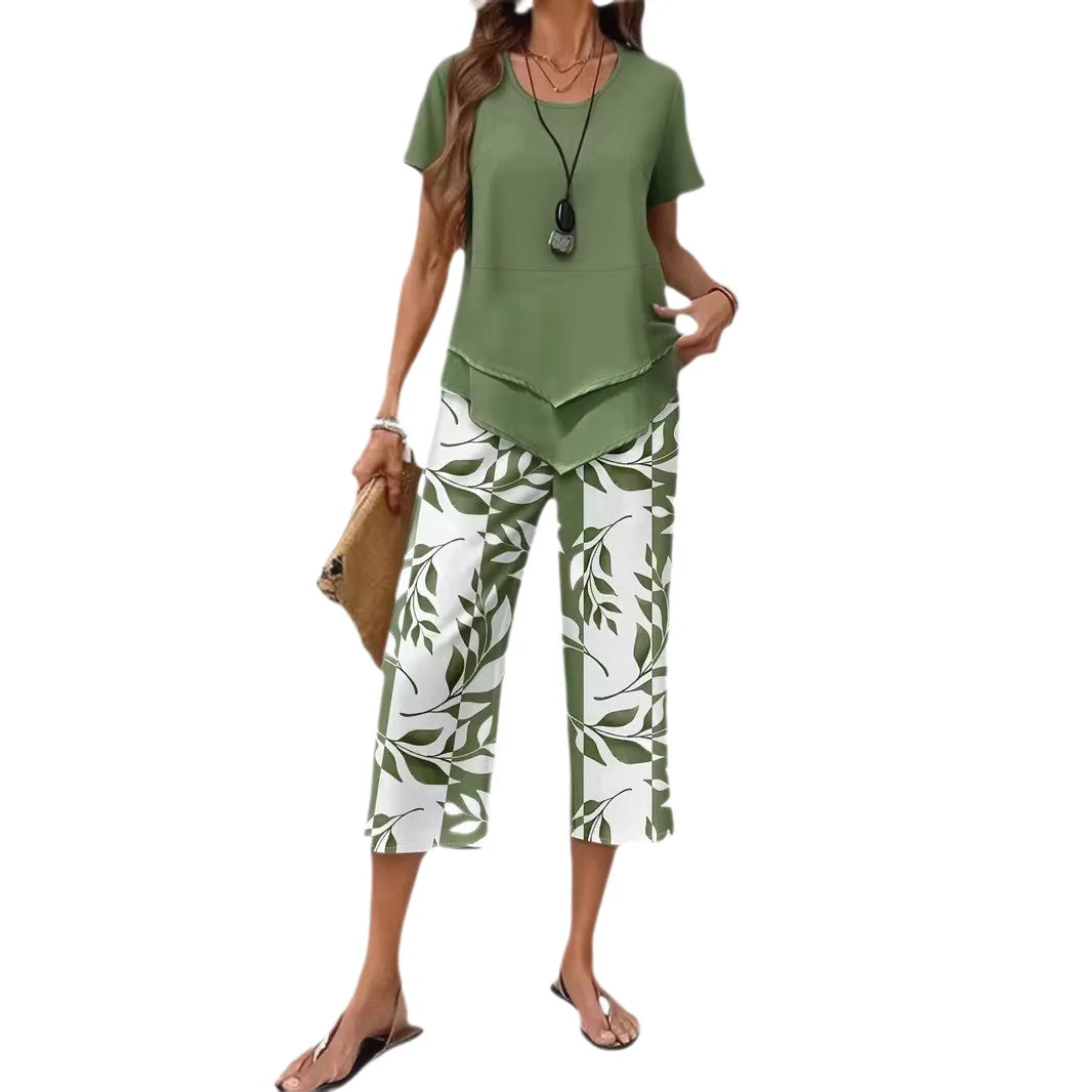 2026 New Loose And Fashionable Spring/summer Printed Top And Pants Set, Temperament Commuting Two-piece Set For Women