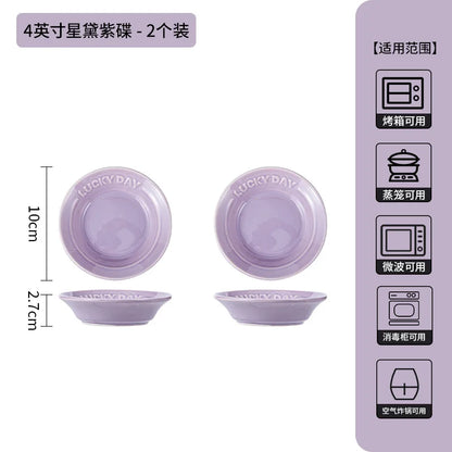 LingAo--Ceramic Purple Household High Appearance Level Solid Color Bowl, Plate, Soup Bowl, Tableware Set