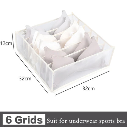 6-Grid Foldable Drawer Divider Underwear Storage Box, Wardrobe Organizer for Bras, Socks & Lingerie, Closet Storage Container