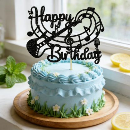 1Pc Guitar Themed Cake Decorating Supplies Bamboo Music Cake Topper Perfect for Rock Birthday Celebrations, Halloween