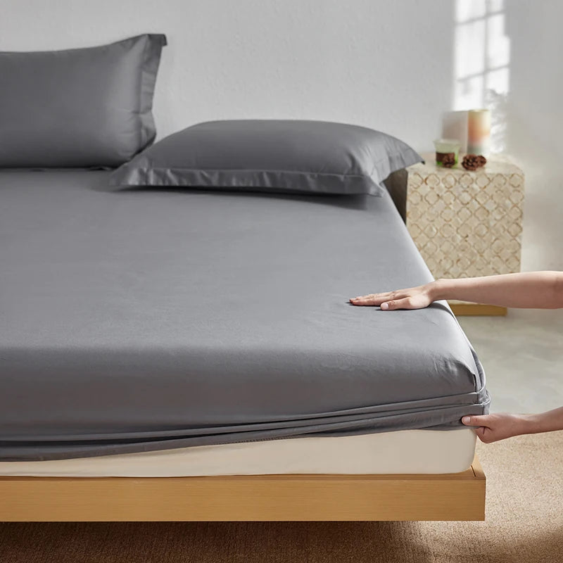 Organic Egyptian Cotton Fitted Sheet with Elastic Bands Luxury 1000TC Mattress Cover Non Slip Machine Washable 140/160/180/200cm