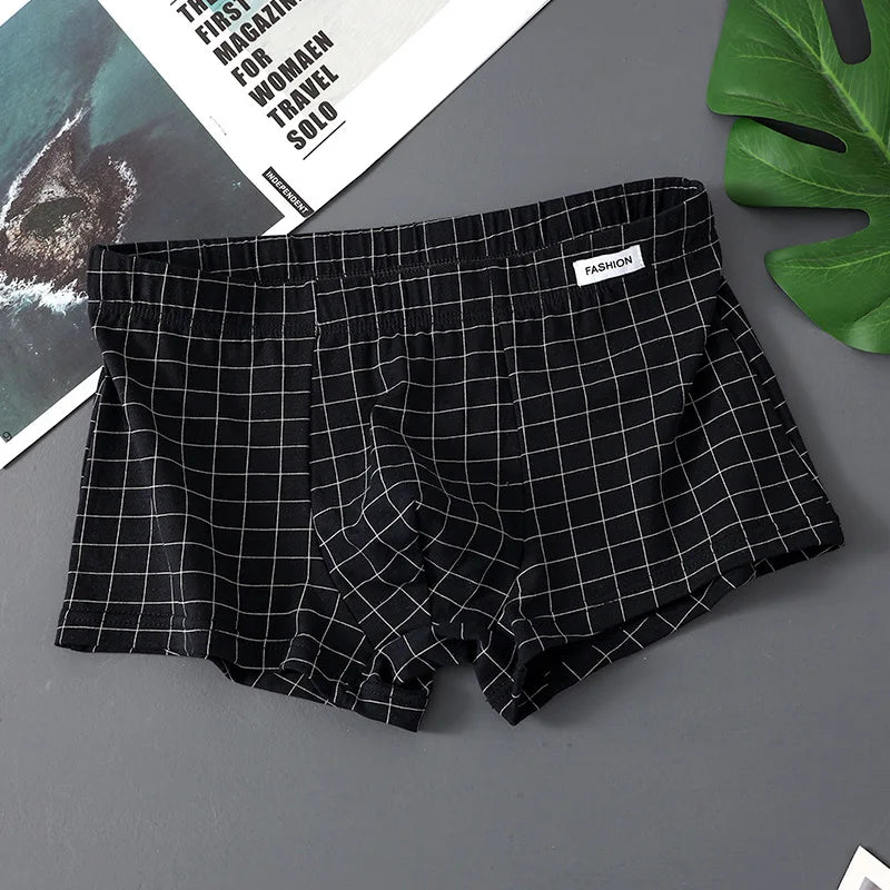 Men's Underwear Breathable Loose Mid Waist Sexy Plaid Homewear Panties Cotton Comfortable Boxer Shorts Elastic Mens Underpants