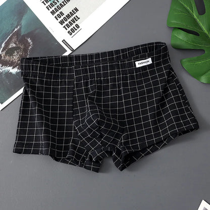 Men's Underwear Breathable Loose Mid Waist Sexy Plaid Homewear Panties Cotton Comfortable Boxer Shorts Elastic Mens Underpants
